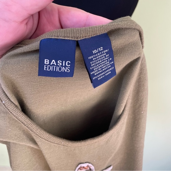 VTG Y2K BASIC EDITIONS OLIVE GREEN FLEUR DE LIS BABY T SHIRT SIZE XS - Picture 6 of 6